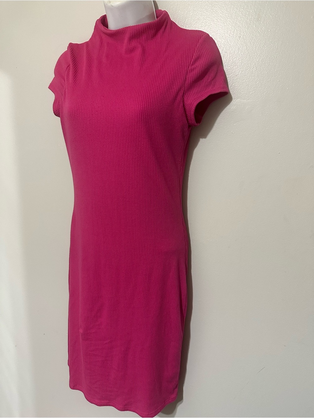 Golden State Hot Pink Ribbed Mini Dress Size Small Barbiecore Chic Stretch